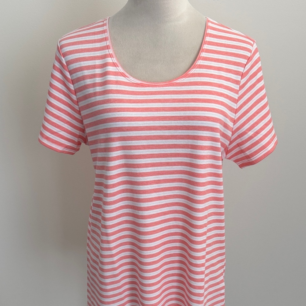Style & Co. Coral and White Striped Short Sleeve Tee